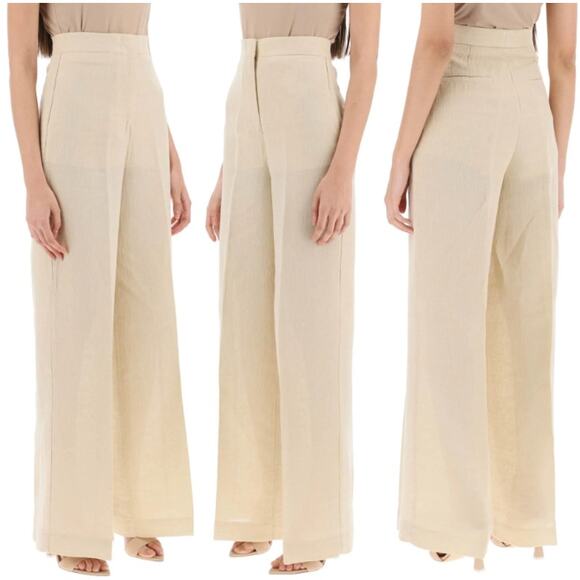MVP Wardrobe Malibù High Waisted Wide Leg Palazzo Pants Beige Women's 38 / US 4 - Picture 1 of 8